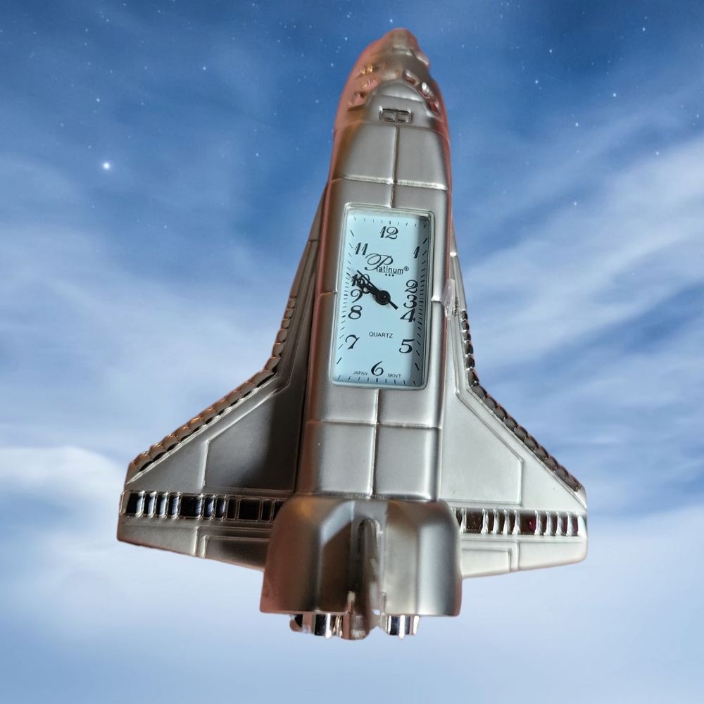 Rare Platinum Silver Space Shuttle Clock NIB - Picture 7 of 11